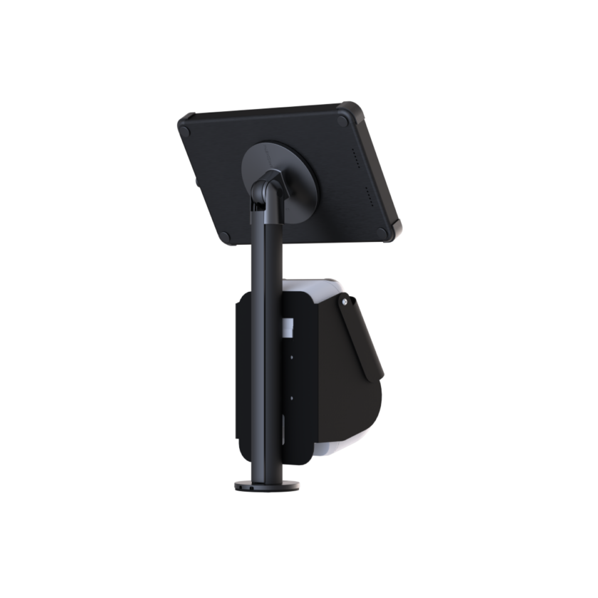 X Desk + Label Tablet Desk Stand with Integrated Label Printer Rear View