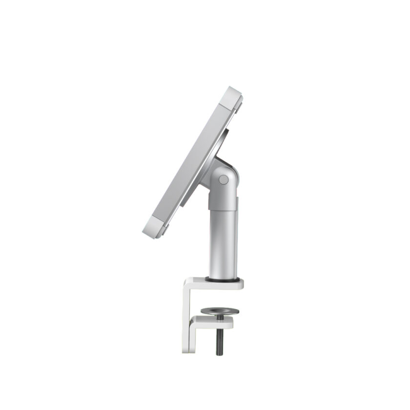 X Counter Clamp tablet mount to fix to counter without screws white and silver side view