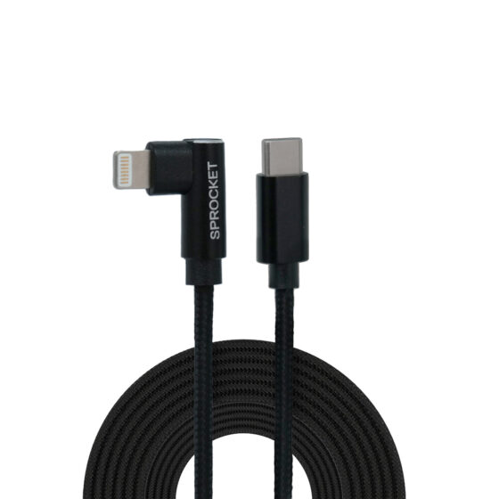 Right Angled Lightning to USB-C suitable for newer iPads such as iPad 8th & 9th Gen with a lightning connection but which ship with a USB-C fast charger.